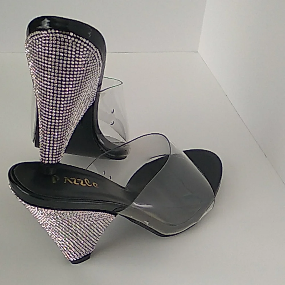 PAZZLE Womens Black and Clear Rhinestone Wedge Heels *HOST PICK* - Picture 1 of 3